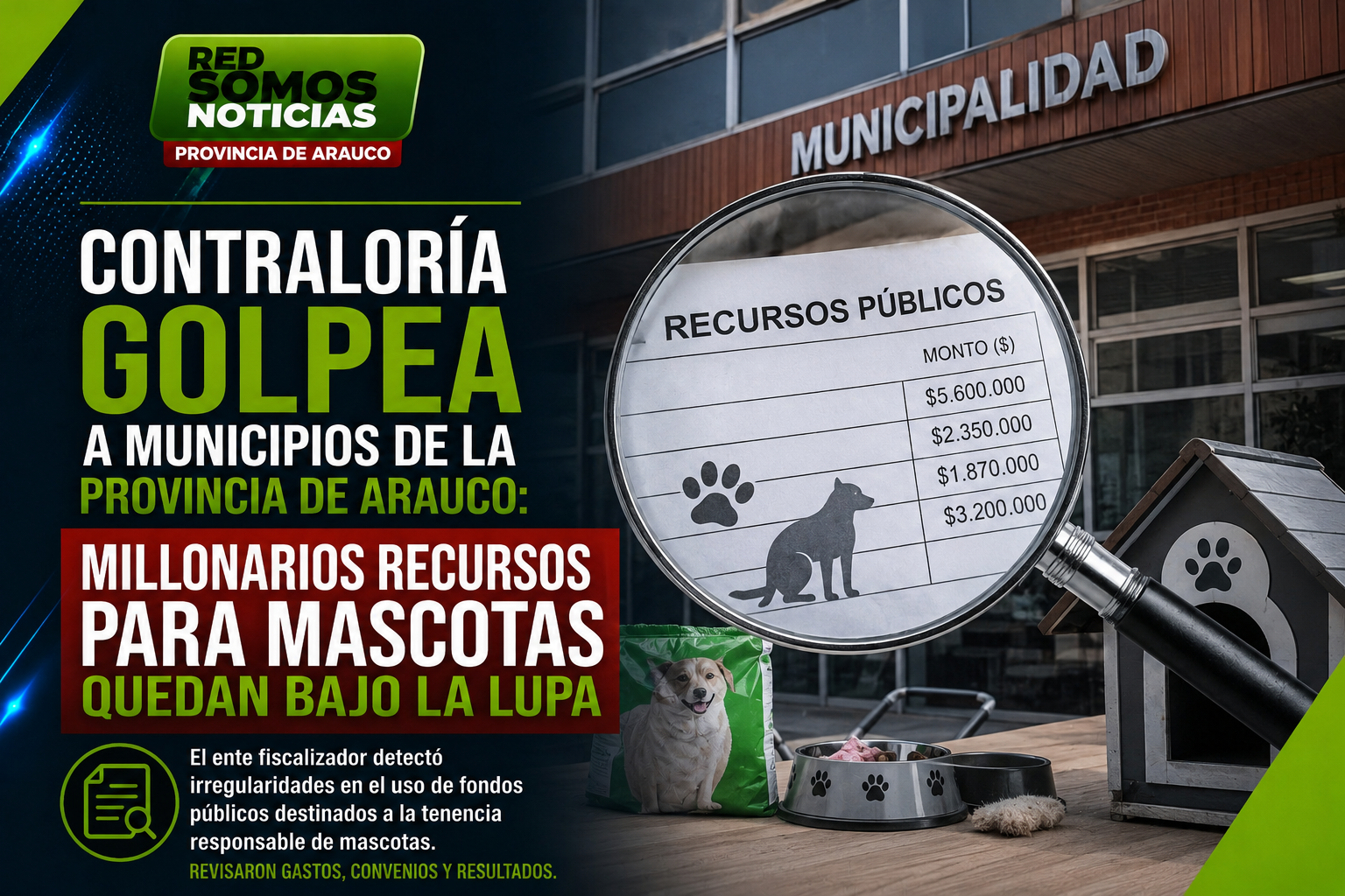 Informe de Contraloría golpea a municipios de Arauco: millonarios fondos para tenencia responsable quedan bajo cuestionamiento